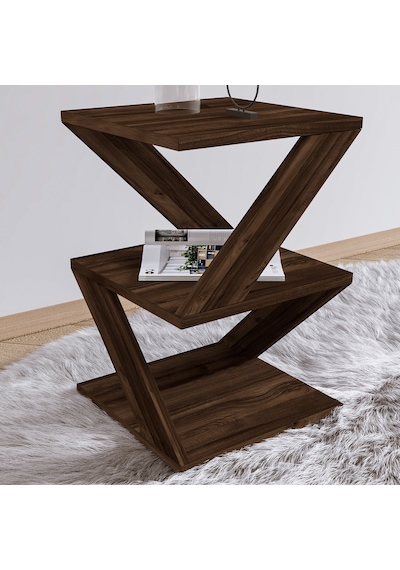 İnarch Dizayn Albeni Z Tasarım 3 Katlı Minimalist Yan Sehpa 9 Renk Seçeneği Modern Sehpa Ceviz