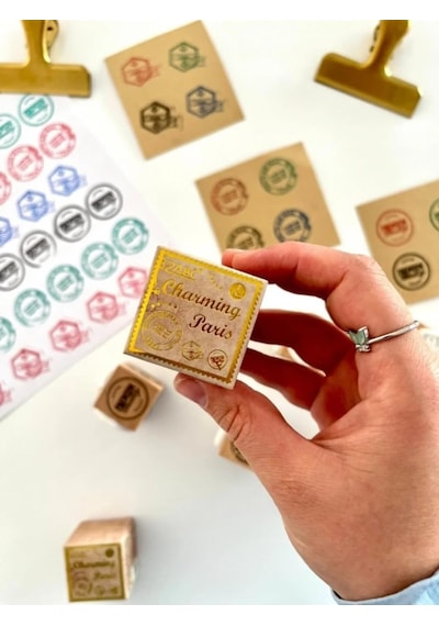 Charming Paris 3 Farklı Posta Ve Premium Damga Desenli Ahşap Küp Mühür/kaşe/kitap Mührü/stamp/seal Diğer