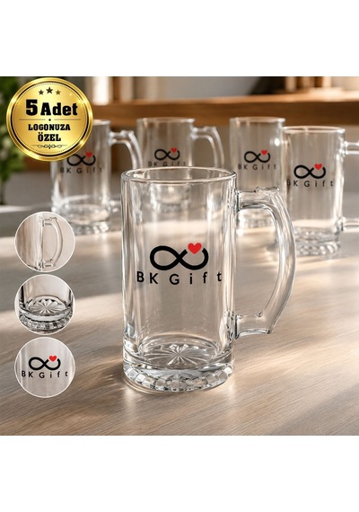 Logonuza Özel 5 Adet 500 Ml Şeffaf Cam Bira Bardağı Kurumsal Hediye Ve Promosyon Seti