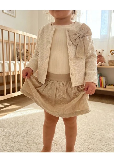 Baby Rose Kız Bebek Bayramlık Elbise Takımı Fiyonklu Hırkalı Krem Renk Özel Gün Kombini Krem Baby Rose Kız Bebek Bayramlık Elbise Takımı Fiyonklu Hırkalı Krem Renk Özel Gün Kombini Krem