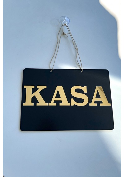 Kasa Yazılı Yönlendirme Tabelası - Siyah Mdf Üzeri Gold Aynalı Pleksi 29x20 Cm