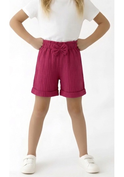 Esila Kids Kız Çocuk Bermuda Şort Beli Lastikli Duble Paça Fuşya