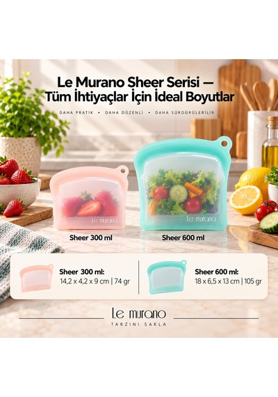 Sheer 600 Ml Platinum Silikon Sızdırmaz Gıda Saklama Torbası Yeşil