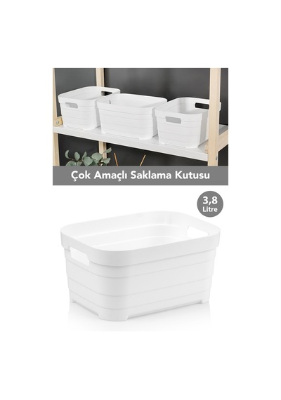 1 Adet Dekoratif Piramit Saklama Kutusu - Dolap İçi Düzenleyici Organizer Kutu 3,8 Litre Beyaz Beyaz