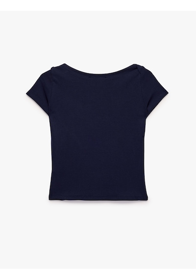 Koton Pamuklu Kısa Kollu Hakim Yaka Slim Fit Tişört Lacivert 7wal10337ık