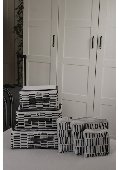 Adarya Home Zebra Desen Valiz Düzenleyici Bavul İçi Organizer Set 6'lı Beyaz