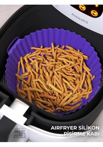 Airfryer Silikon Pişirme Kabı 20x5 Cm Bpa Içermez Tüm Airfryer'lere Uyumlu Pişirme Kağıdı Mor