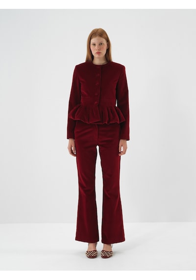 Xint Bordo Lüks Dokulu Soft Kadife Regular Fit Pantolon 201297