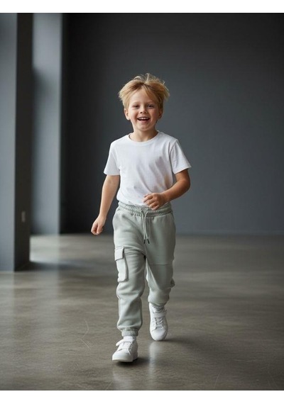 Zekids Erkek Çocuk Beli Paçası Lastikli Kargo Cepli Eşofman Alt-16622 Gri