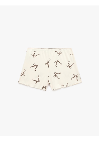 Koton Fiyonk Baskılı Beli Lastikli Viskon Şort Pijama Altı Ekru Desenli 6slk80050mk