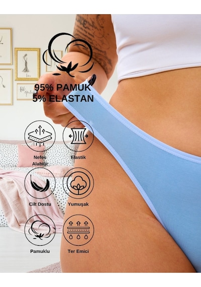 Alya Underwear Kadın Külot Pamuklu String - 5 Adet Siyah Tanga S, M, L, Xl P15