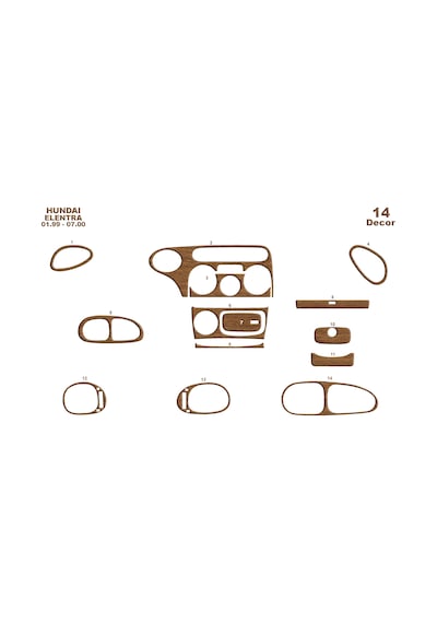 Hyundai Elantra Torpido Kaplama 1999-2000 14 Parça Açık Meşe