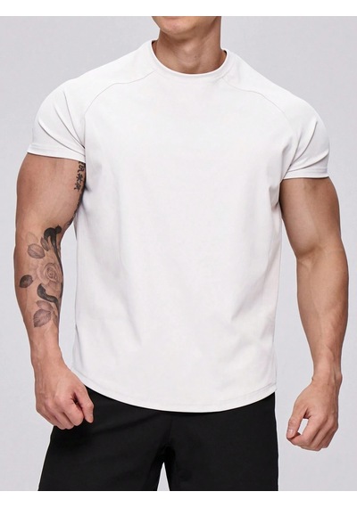 Genius Store Erkek Spor Tişört Running Sports Gym Reglan Oval Kesim Penye T-shirt Ovalt-shirt Beyaz