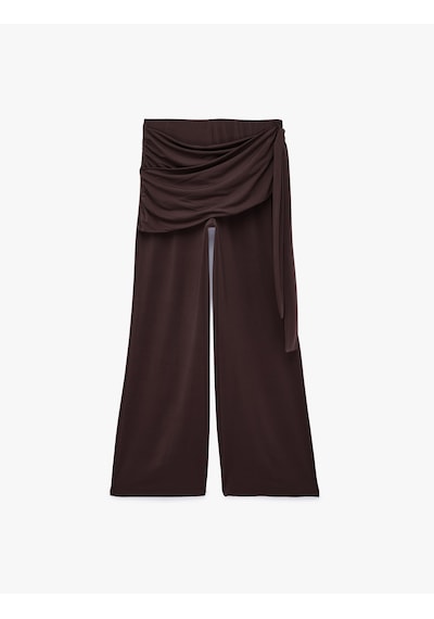 Koton Bağlama Detaylı Geniş Paça Pantolon Kahverengi 7wal40071ık Kahve