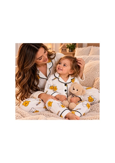 Messlife Sevimli Ayıcık Desenli Çocuk Pijama Takımı Beyaz - 929616641 Beyaz