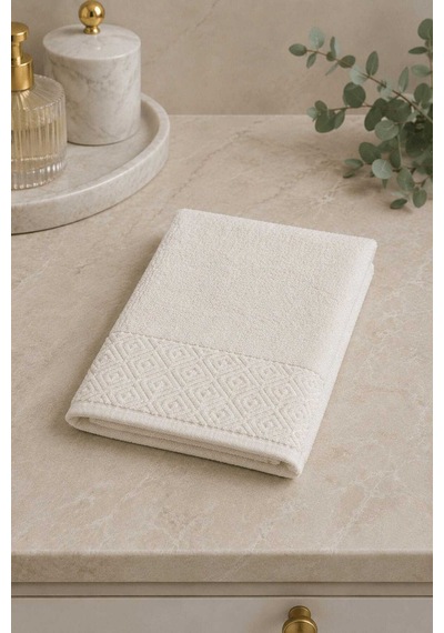 El Yüz Havlusu 50x90 Cm %100 Pamuk Kısmi Kadife Quadro Krem Diğer