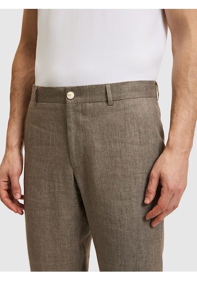 Cacharel Kahverengi Slim Fit Beli Lastikli %100 Keten Pantolon Hardal