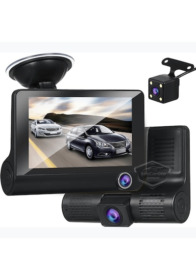3 Kameralı Kayıt Cihazı İç Ön Arka Geri Görüş Kameralı 4.0" 1080p Full Hd Kayıt Çarpışma Algılayıcı Sensörlü Gece Görüşlü Park Sensörü Sesli Yol Kayıt 00 Şüscaroto Aksesuar