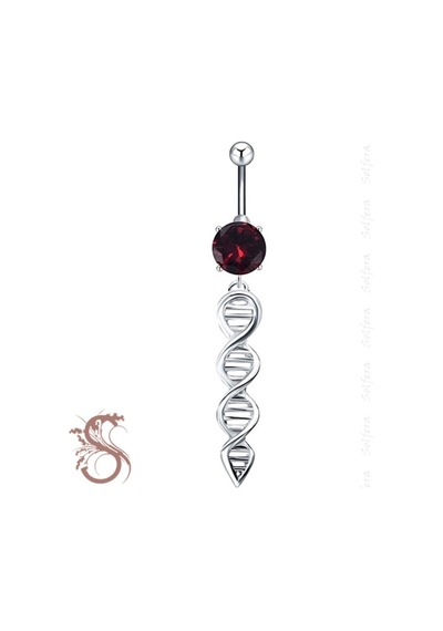 Parlak Bordo Taşlı Sallantılı Burgu Göbek Piercing P417 Gümüş