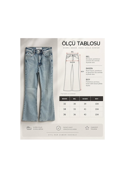 Zdnjeans İspanyol Paça Denım Pantolon Tintli Mavi