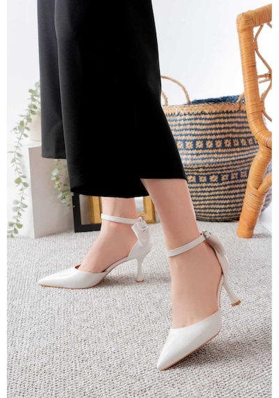 V.s.h Velvet Kadın Fiyonklu Abiye Rugan Topuklu 7cm Şık Ayakkabı-2240 Beyaz