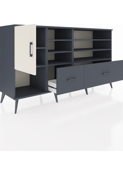Hyperion Konsol 8 Raflı 2 Çekmeceli Tek Kapaklı 176x44x99 Antras Antrasit-aytaşı/antrasit Hyperion Konsol 8 Raflı 2 Çekmeceli Tek Kapaklı 176x44x99 Antras Antrasit-aytaşı/antrasit