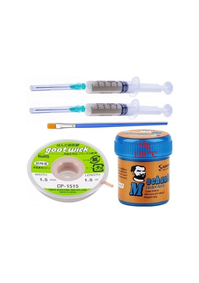 Solderpaste Mechnic 138 Derece Krem Lehim 42g Sıvı Lehim Ve Flux Lehim Toplama Fırça Seti 1,5mm 5in1