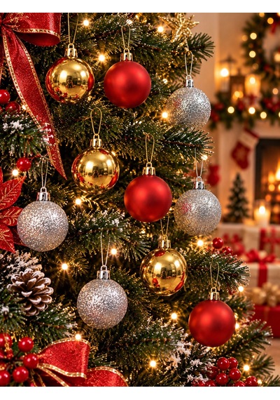 12'li Set 4 Cm Karışık Yılbaşı Ağacı Süsü Mat, Simli Ve Parlak Karışık Çam Ağacı Topu Noel Süsü Diğer