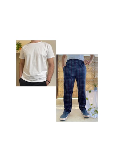 Cepli Regular Fit Alt Pamuklu Örme Bisiklet Yaka Erkek Pijama Takımı
