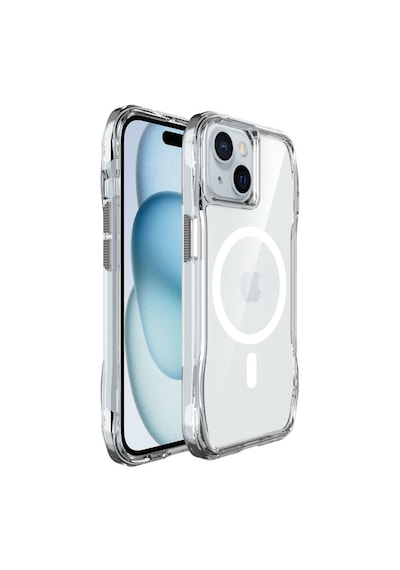 Bix iPhone Uyumlu 14 Plus / 15 Plus Octagon Hava Yastıklı Magsafe Kılıf Maksimum Korumalı Antrasit Kristal Şeffaf