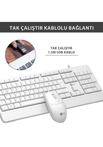 Lecoo CM106 USB Kablolu Türkçe Q Klavye & Mouse Set