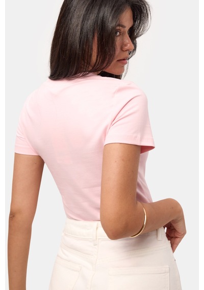 Kadın Light Pembe S6-98 V Yaka %100 Organik Pamuk Esnek Kumaş T-shirt