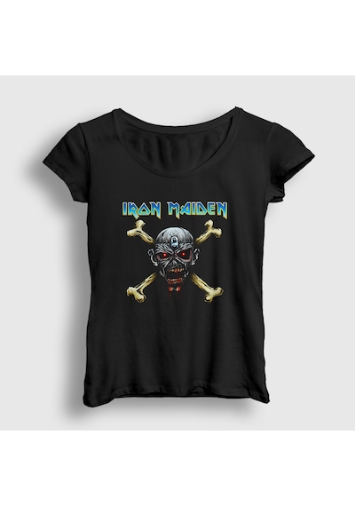 Presmono Kadın Skull Iron Maiden T-shirt Siyah