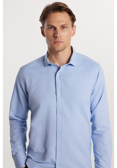 Tudors Modern Slim Fit Pamuklu Kolay Ütü Armürlü Erkek Gömlek-33179 Mavi Tudors Modern Slim Fit Pamuklu Kolay Ütü Armürlü Erkek Gömlek-33179 Mavi