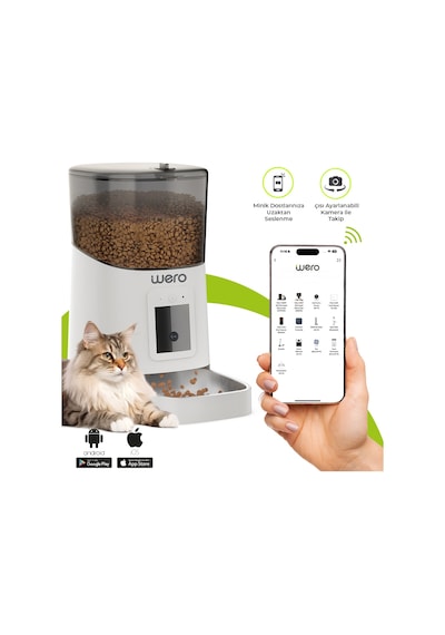 Wero 1080p Ayarlanabilir Kamera 6 Lt Wifi Kontrol Kedi / Köpek Besleyici Pet Feeder Metal Kase