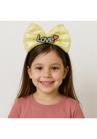 Mey İthalat Led Işıklı Love Yazılı Sarı Fiyonk Taç Kız Çocuk Parti Tacı