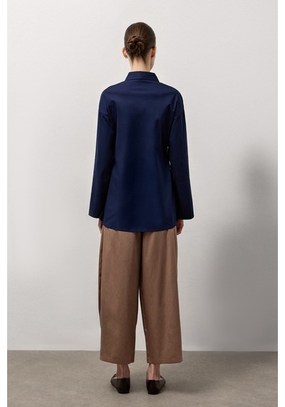 Molene Lacivert Pensli Fitted Poplin Gömlek