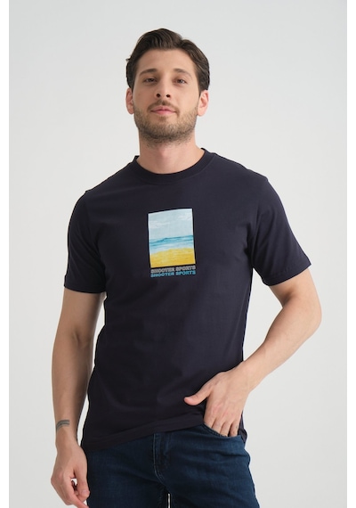 Shooter Sportwear Shooter Erkek T-shirt %100 Pamuk Minimalist Tasarım Regular Kalıp Baskılı Lacivert
