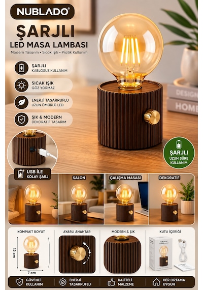 Şarjlı Dekoratif Led Masa Lambası Usb Şarjlı, Ayarlanabilir Sıcak Işık, Modern Gece Lambası Diğer