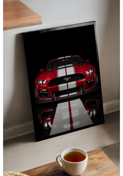 Ford Mustang Shelby Gt350 Siyah Ahşap Çerçeveli Poster, Dekoratif Araba Duvar Tablosu