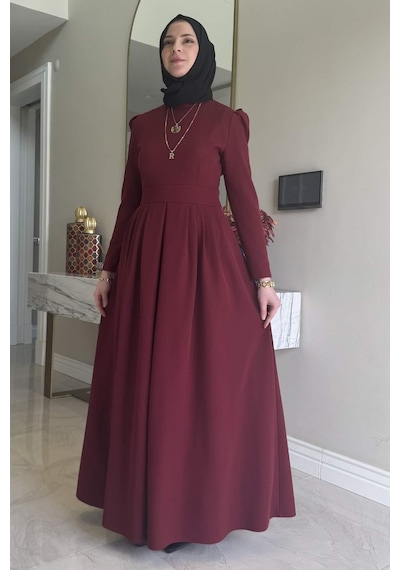 Rabia Şamlı Rose Elbise Bordo Normal