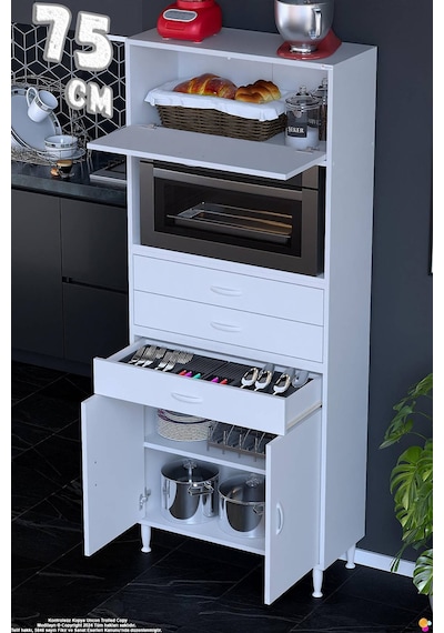 Vario 75 Cm Çok Amaçlı Mutfak, Bakliyat Ve Kahve Köşesi Organizer Modülü - Fırın Uyumlu 75x194x32cm Beyaz Vario 75 Cm Çok Amaçlı Mutfak, Bakliyat Ve Kahve Köşesi Organizer Modülü - Fırın Uyumlu 75x194x32cm Beyaz
