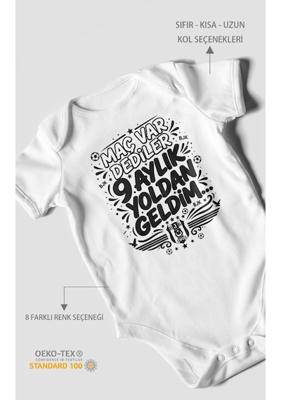 Morivokids Maç Var Dediler Yazılı Kısa Kollu Bebek Body %100 Pamuk Zbn278-kk Beyaz