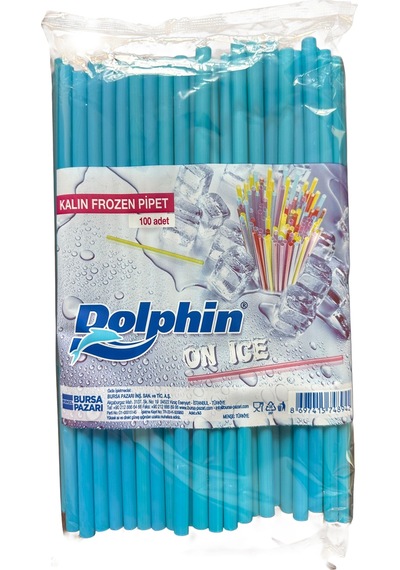 Dolphin Frozen Kalın Kokteyl Buzlu İçecek Pipet - Düz - Turkuaz - 22cm. - 8mm. -100 Adetlik 3 Paket Turkuaz