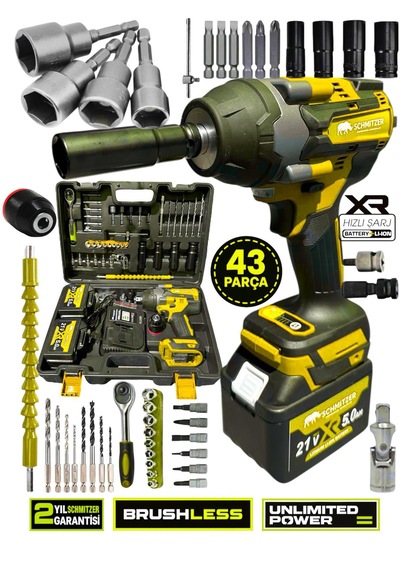 Schmıtzer Sch-9502s Pro 21v 15 Pilli Çift Akülü Kömürsüz Darbeli Vidalama 650 Nm Somun Sıkma Sökme Matkap
