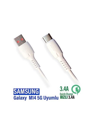 Samsung Uyumlu Galaxy M14 5g Şarj Kablosu 3.4a 20w Hızlı Şarj Aleti Kablosu