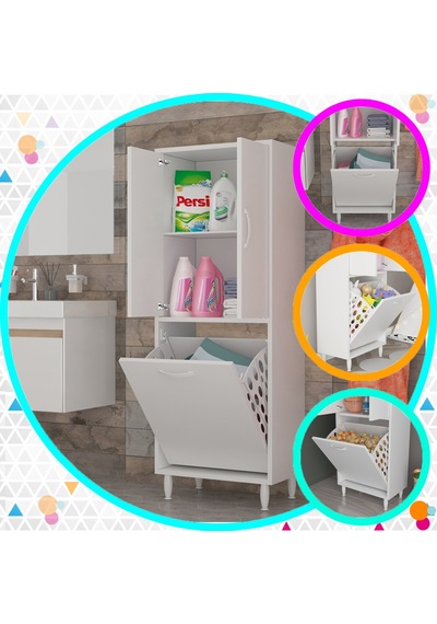 Modilayn Esinti 50X140 Cm Kirli Sepetli Çamaşır Dolabı, Banyo Düzenleyici Detarjan Temizlik Havlu Dolabı Çok Renkli
