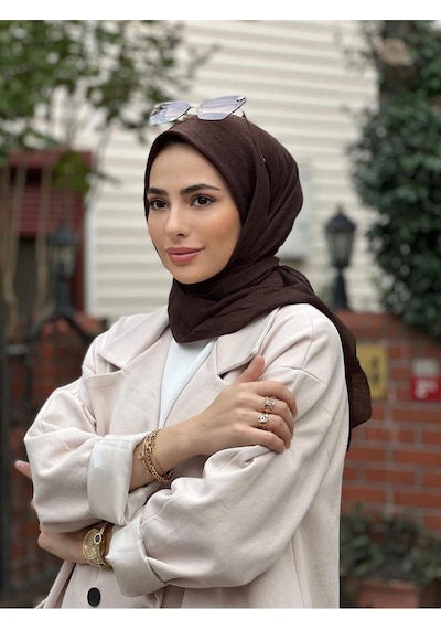 Bambu Kraş Eşarp Tesettür Giyim, Hafif, Rahat, Şık, Yüksek Kalite, Hijab, Scarf, Shawl Koyu Kahve