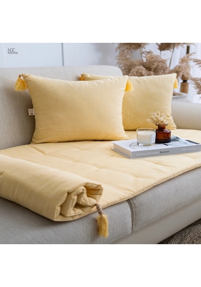 Sarı Piremium Keten Evcil Hayvan Dostu Keten Koltuk Pedi / Şilte Kırlentli 80x180 Çok Renkli
