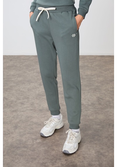 Tommy Life Haki Kompakt Pamuklu Kalın Pürüzsüz Dokulu O Yaka Oversize Fit Kadın Eşofman Takım - 95341 Haki